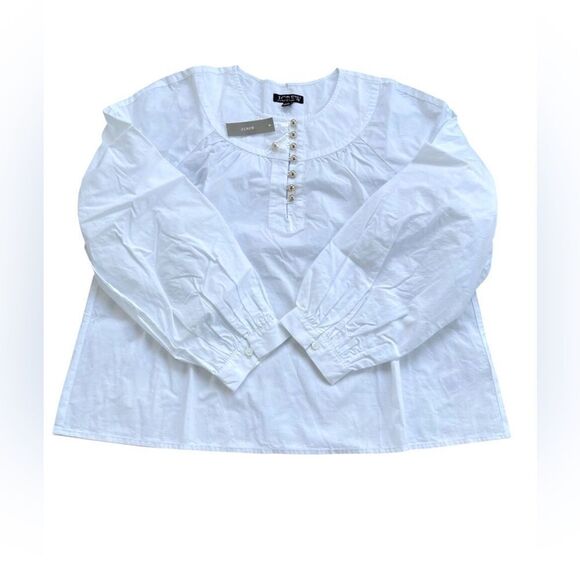 NWT J CREW Shirred popover top in cotton poplin in white - Picture 7 of 9